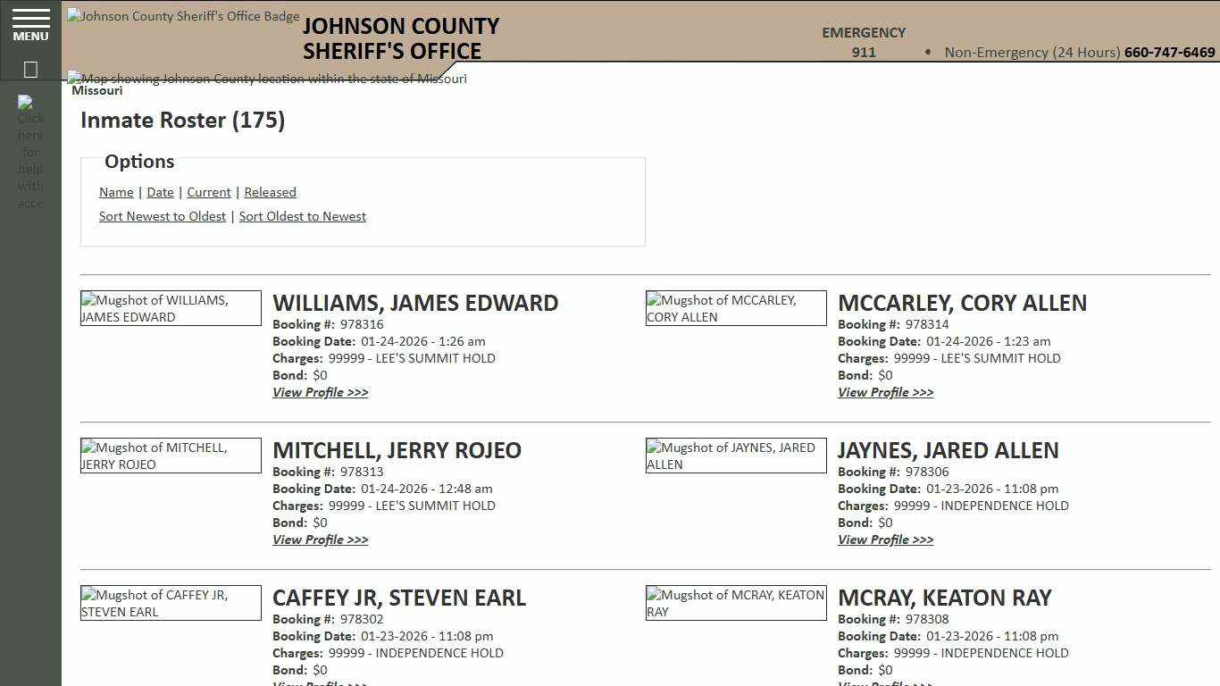 Inmate Roster - Current Inmates Booking Date Descending - Johnson County Sheriff MO