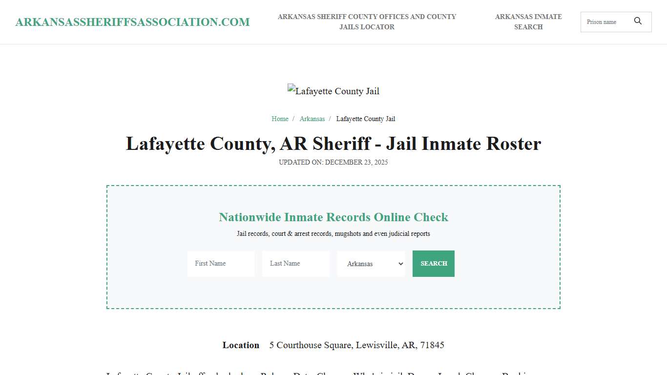 Lafayette County, AR Sheriff - Jail Inmate Roster